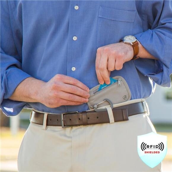 Rfid Blocking Clip Stash Pouch Travel Tote, Gray - Picture 6 of 8